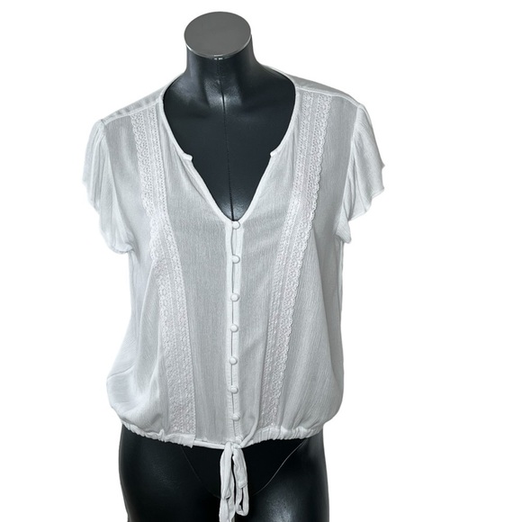 SANCTUARY White Bohemian Short Sleeve Button Down Top Blouse Women's Size S - Picture 3 of 16